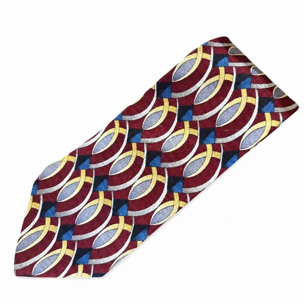 Cocktail Collection Silk Tie Mens Tequila Burgundy Red Gold Geometric Oval Swirl